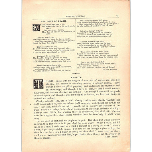 The Hour of Death - Felicia Hemans, Charity - Holy Bible 1884 Poem TA5-CJ-4
