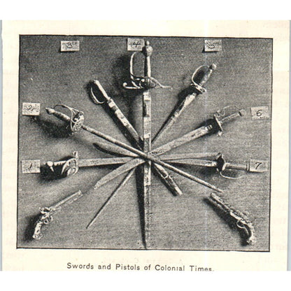 Swords and Pistols of Colonial Times c1890 Victorian Print AE8-CH5