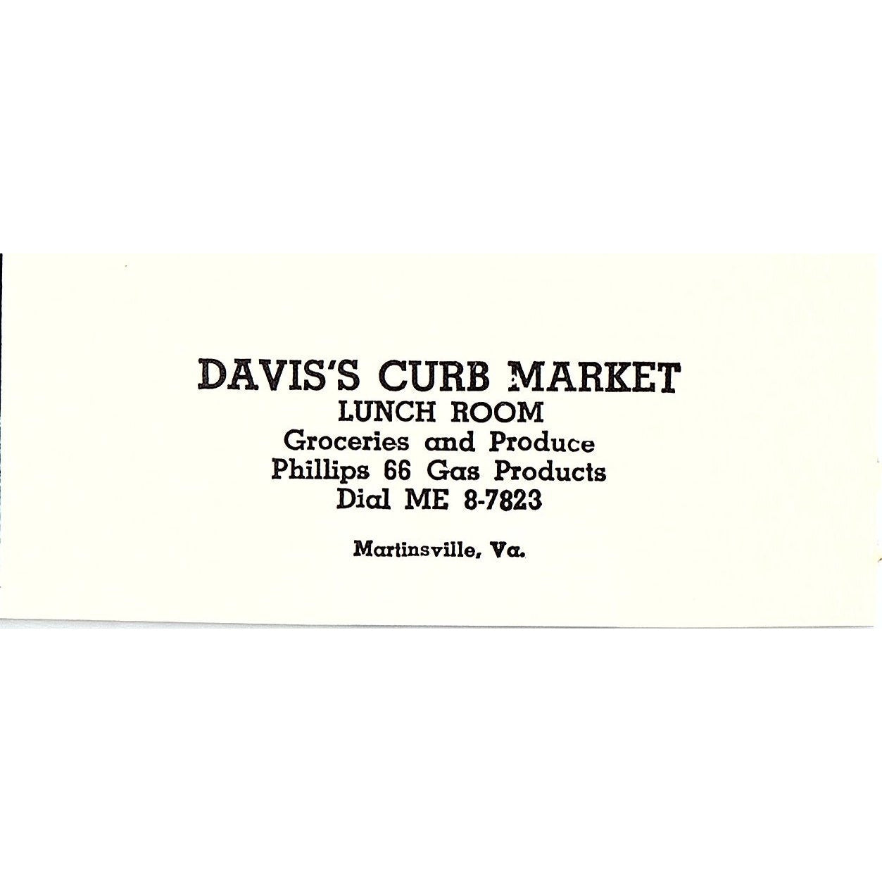 Davis's Curb Market Lunch Room Martinsville VA 1960s Ad AG2-M3