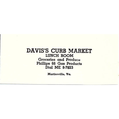 Davis's Curb Market Lunch Room Martinsville VA 1960s Ad AG2-M3