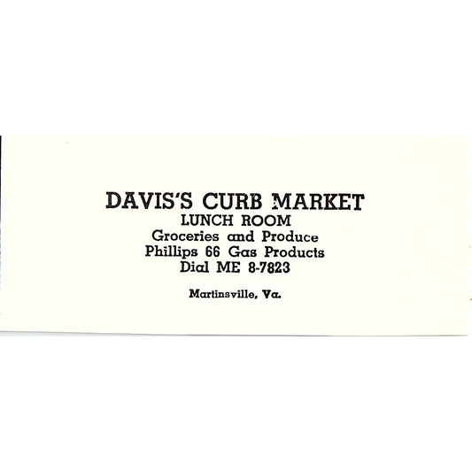 Davis's Curb Market Lunch Room Martinsville VA 1960s Ad AG2-M3