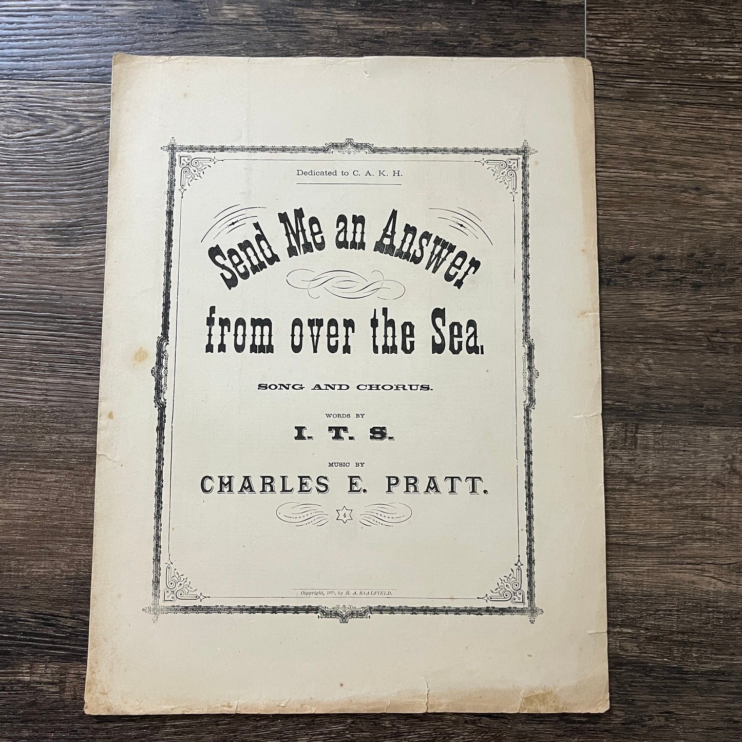 Send Me an Answer From Over the Sea Charles E Pratt 1879 Sheet Music V33-4