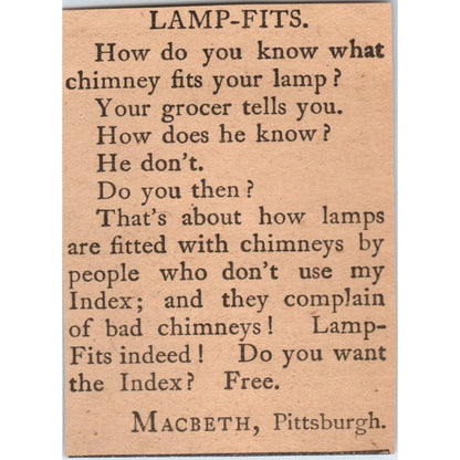 Lamp-Fits Chimneys Macbeth Pittsburgh 1905 Magazine Ad AF1-NH3