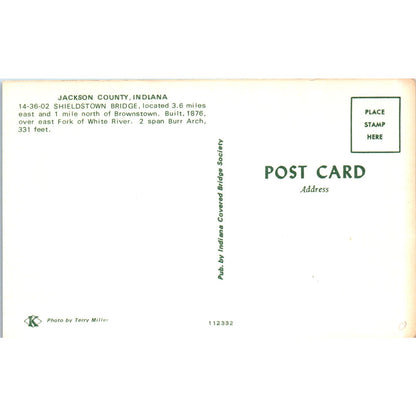 Shieldstown Bridge Brownstown White River IN Covered Bridge Postcard PC14