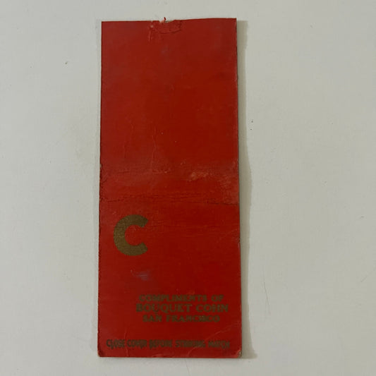 Compliment of Bouquet Corn San Francisco CA c1940 Matchbook Cover MM15-2