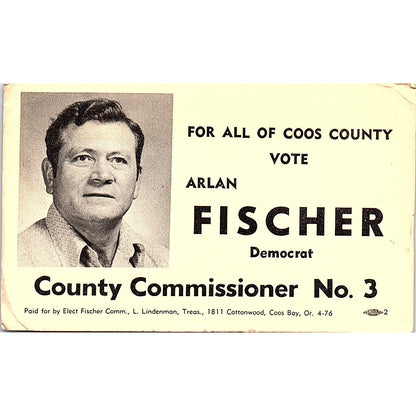 Arlan Fischer Democrat County Commissioner No.3 Coos Bay OR Business Card TH2-B1