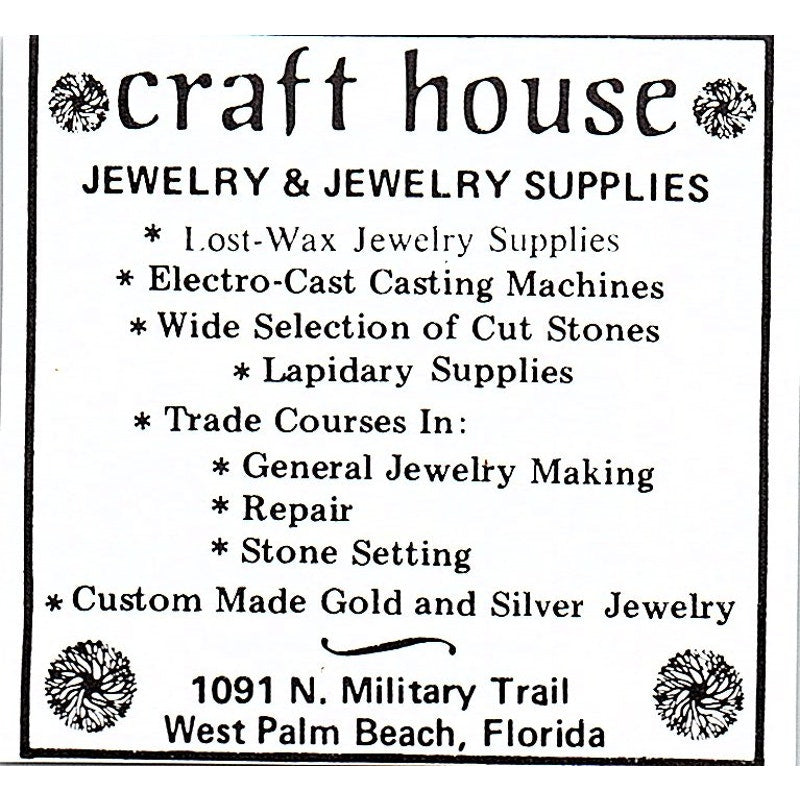 Craft House Jewelry & Supplies West Palm Beach FL 1972 Ad AF8-M2