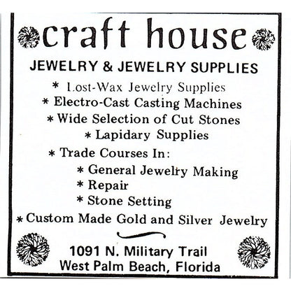 Craft House Jewelry & Supplies West Palm Beach FL 1972 Ad AF8-M2