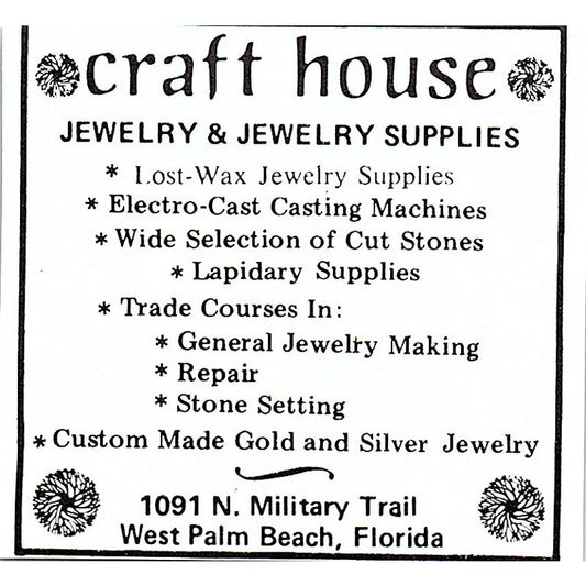Craft House Jewelry & Supplies West Palm Beach FL 1972 Ad AF8-M2