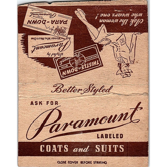 Paramount Coats and Suits Vintage Large Matchbook Cover TH2-Y2