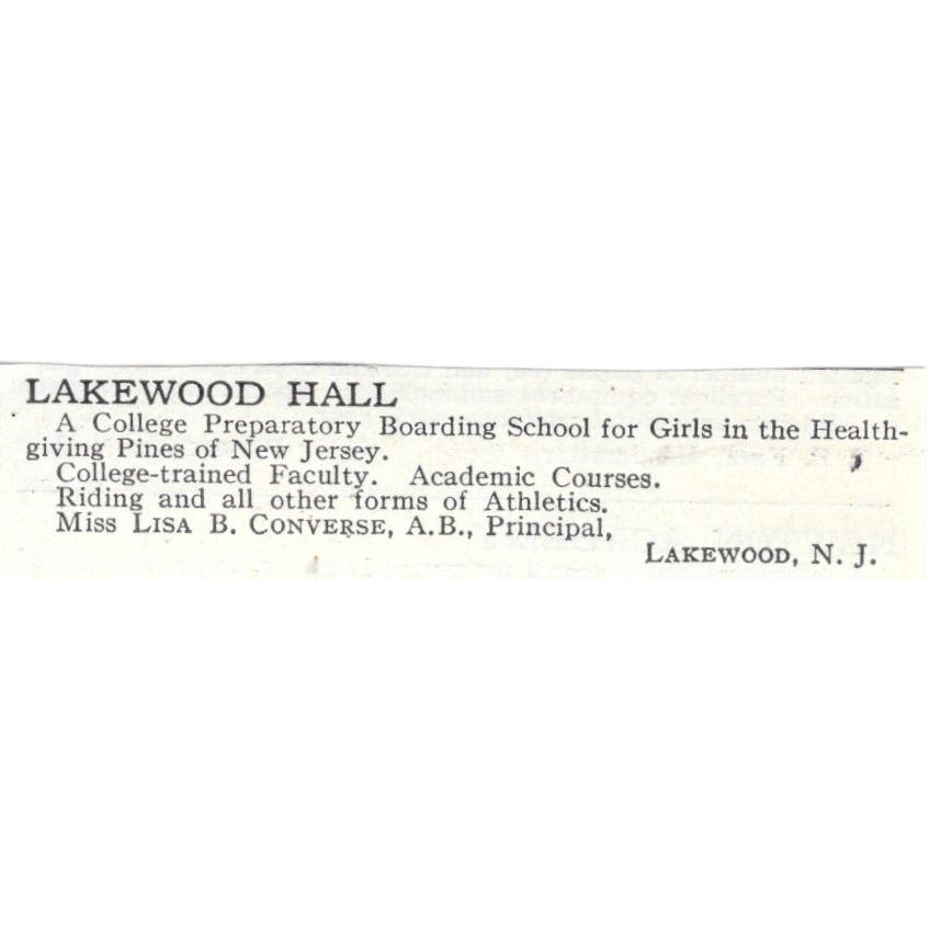 Lakewood Hall Lisa B. Converse Lakewood NJ c1918 Advertisement AE5-SA10
