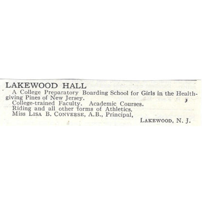 Lakewood Hall Lisa B. Converse Lakewood NJ c1918 Advertisement AE5-SA10