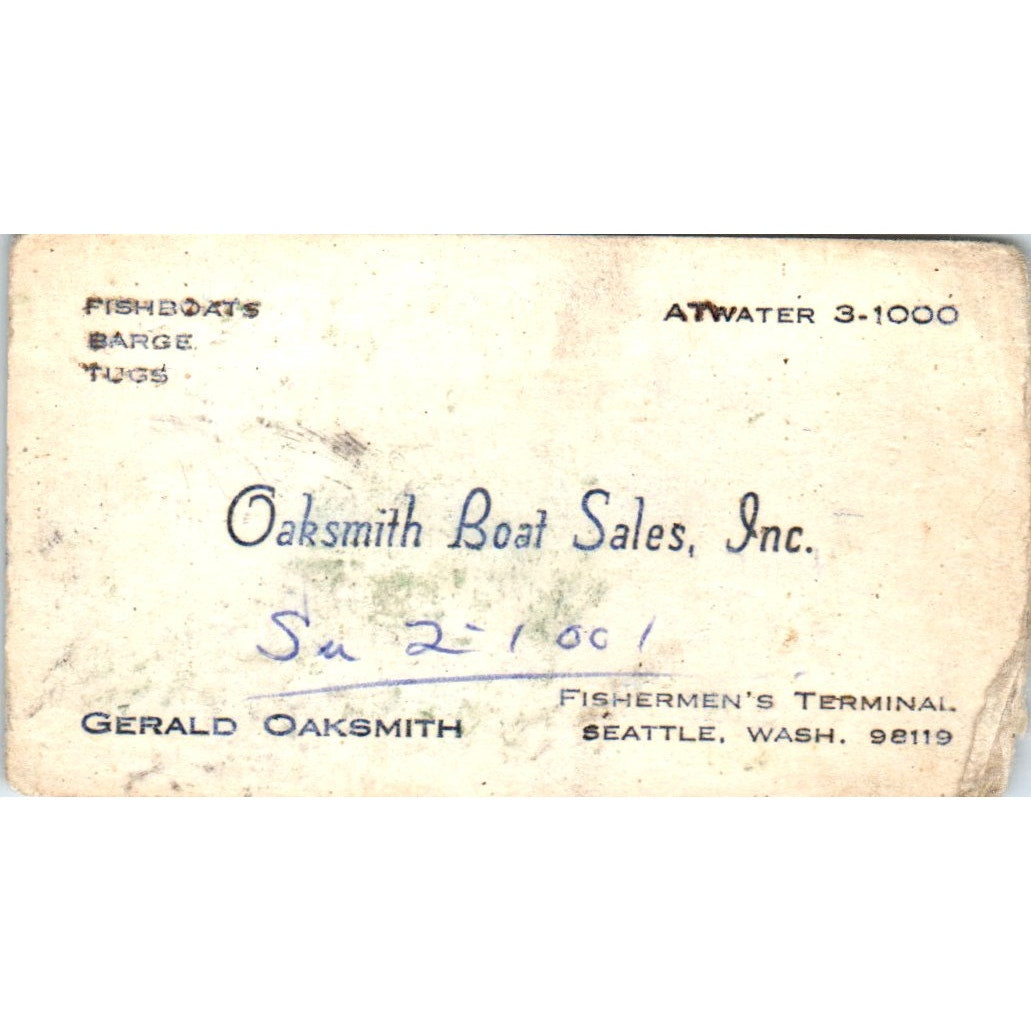 Gerald Oaksmith Boat Sales Seattle WA Vintage Business Card SD8-B8