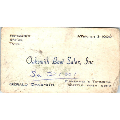 Gerald Oaksmith Boat Sales Seattle WA Vintage Business Card SD8-B8