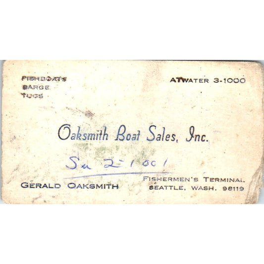 Gerald Oaksmith Boat Sales Seattle WA Vintage Business Card SD8-B8