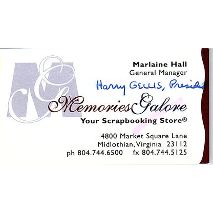 Marlaine Hall Memories Galore Scrapbooking Midlothian VA Business Card SC9-B10