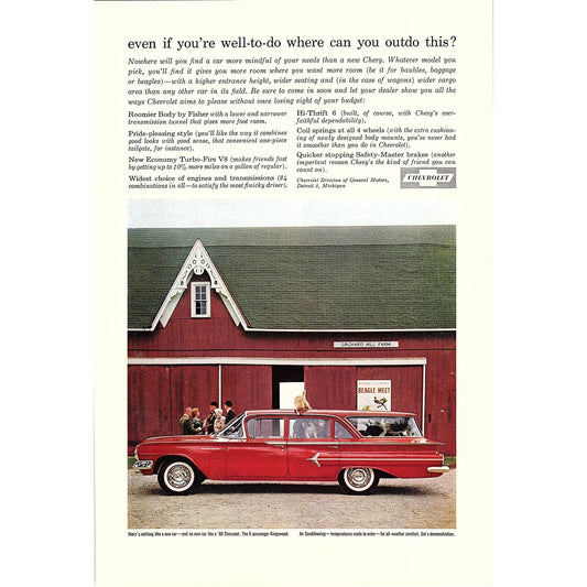 1960 Chevrolet 9-Passenger Kingswood Vintage Magazine Ad 6x10 V9