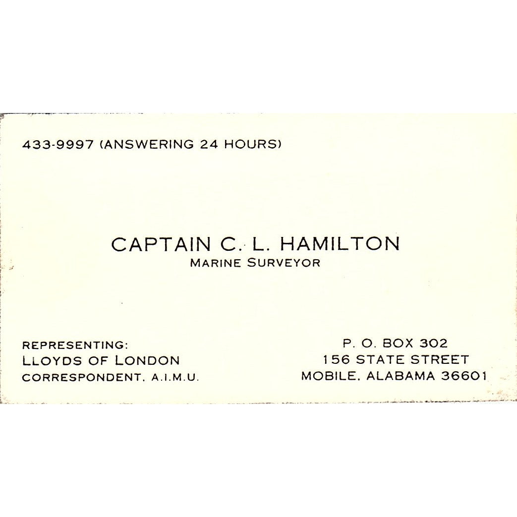 Capt C.L. Hamilton Lloyds of London Mobile AL Vintage Business Card SC9-B2
