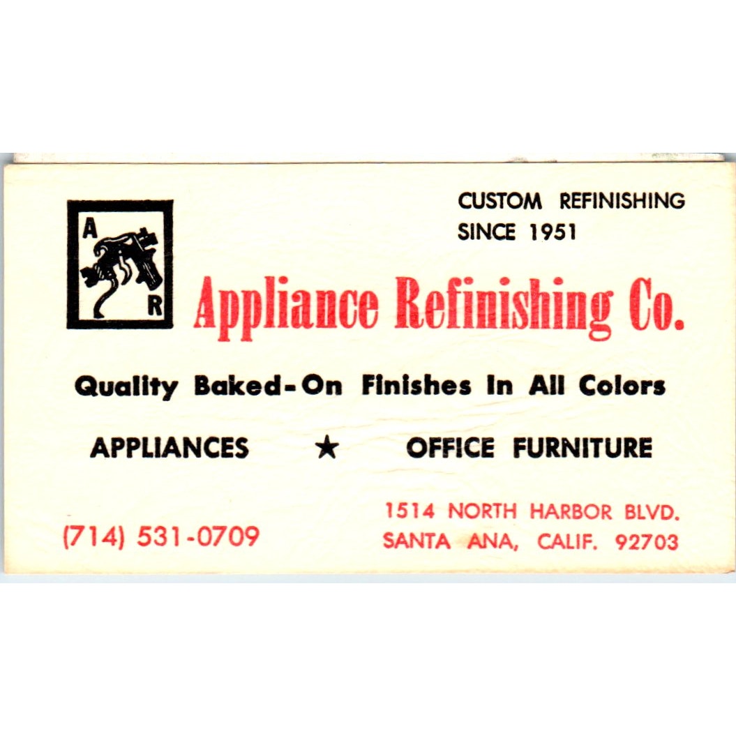 Appliance Refinishing Co Santa Ana CA Vintage Business Card SD8-B13