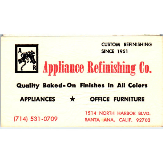Appliance Refinishing Co Santa Ana CA Vintage Business Card SD8-B13