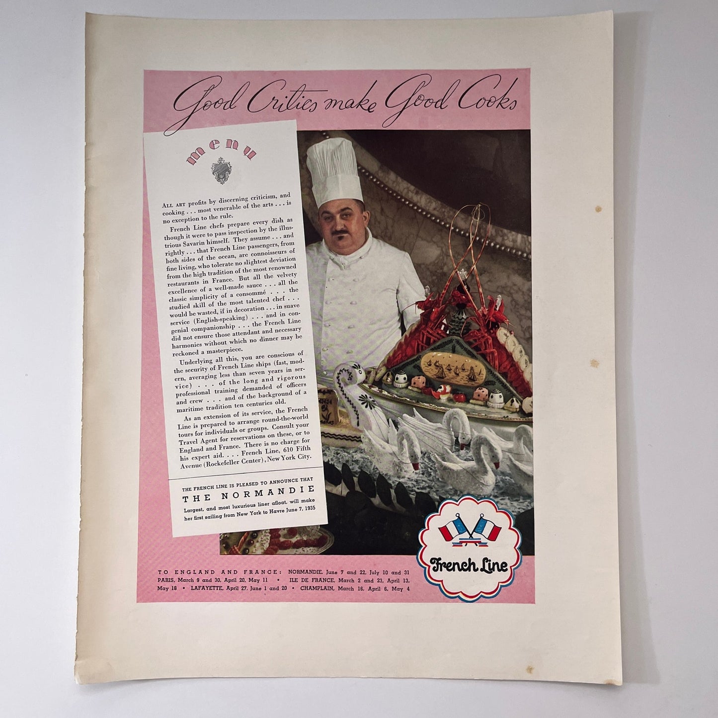 The Normandie French Line Steamer to England and France 1935 Ad V1-5