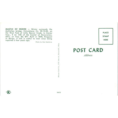 McClellan Bridge Columbiana Co Hanoverton OH Covered Bridge Postcard PC1