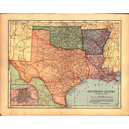 Map of USA Pacific States / Southern States 1901 Original Engraving V1-1