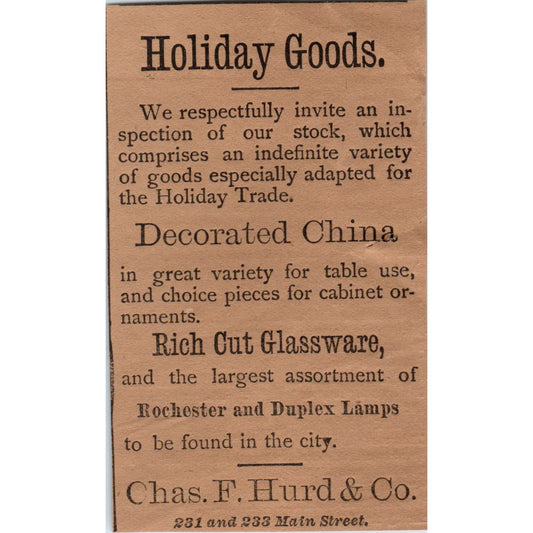 Chas. F. Hurd & Co Dry Goods Main St. 1886 Hartford CT Victorian Ad AB8-HT1