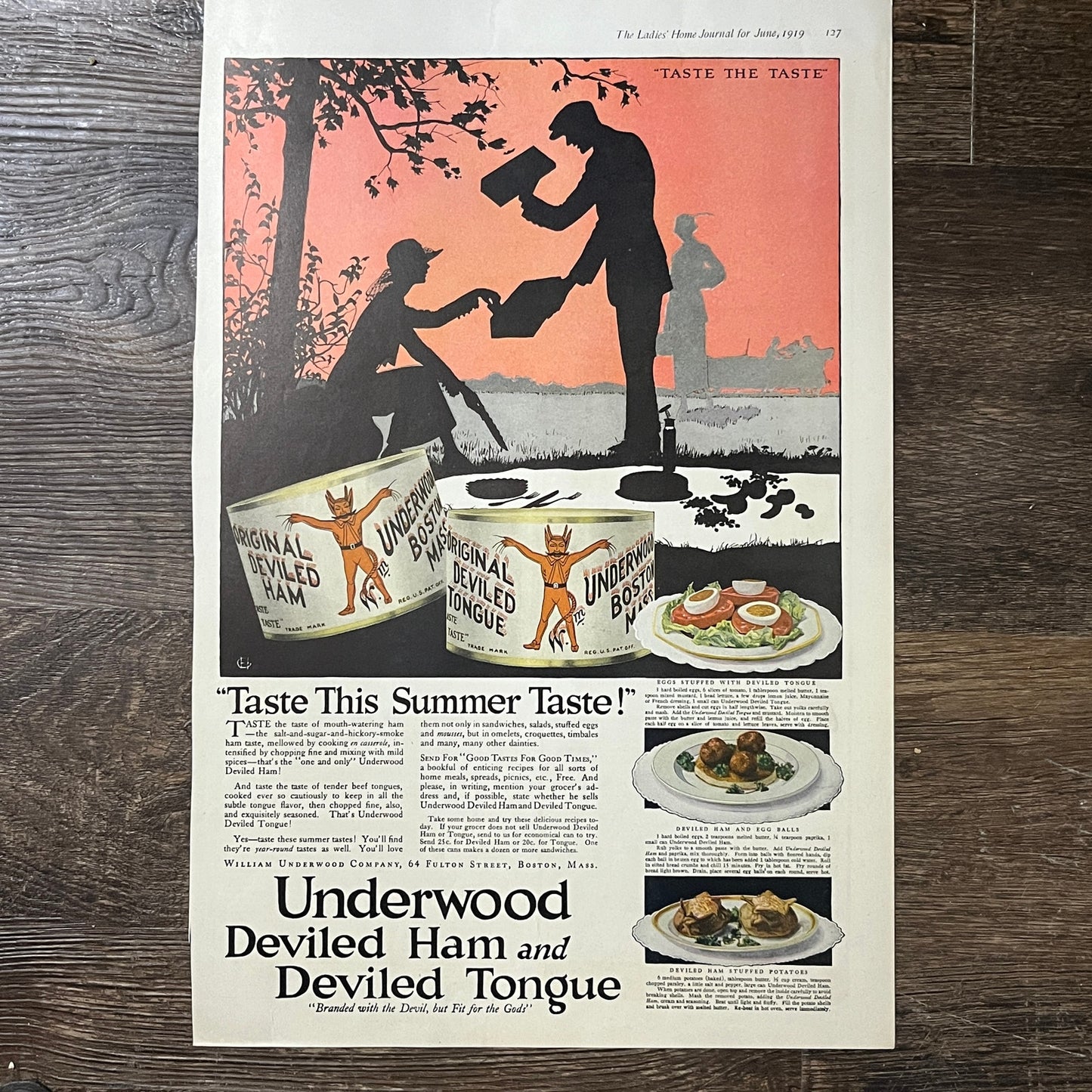 1919 Underwood Deviled Ham & Deviled Tongue Magazine Ad 10x16 V10