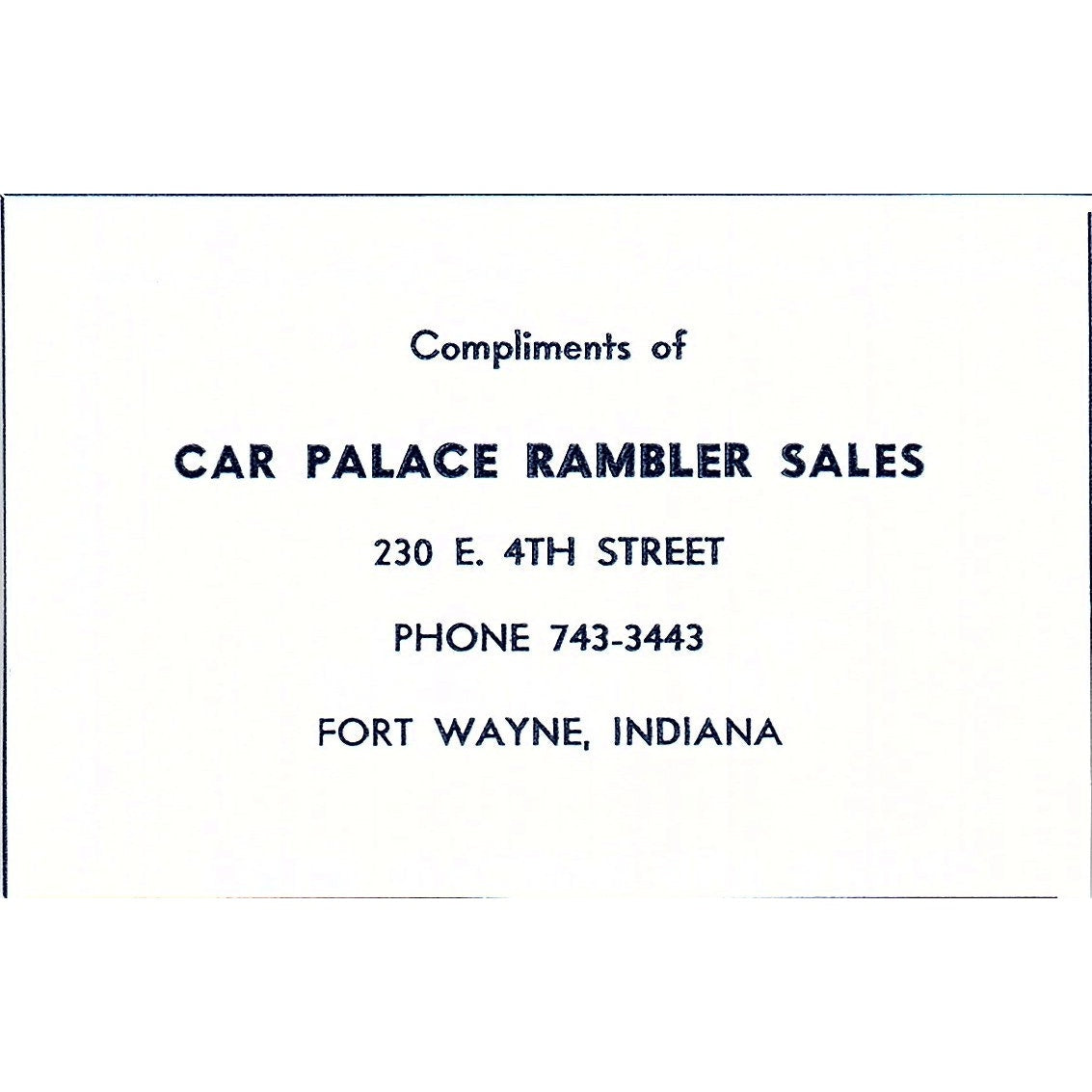 Car Palace Rambler Sales 230 E 4th St Fort Wayne Indiana 1964 Ad AG1-M7