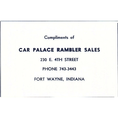 Car Palace Rambler Sales 230 E 4th St Fort Wayne Indiana 1964 Ad AG1-M7