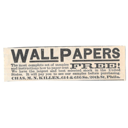 Chas M.N. Killen Wallpapers Philadelphia 1892 Magazine Ad AK6-S3
