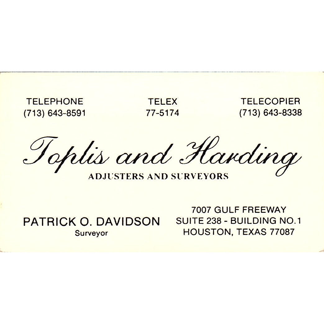 Patrick O Davidson Toplis & Harding Houston Vintage Business Card SC9-B3
