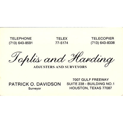 Patrick O Davidson Toplis & Harding Houston Vintage Business Card SC9-B3