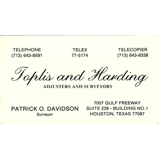 Patrick O Davidson Toplis & Harding Houston Vintage Business Card SC9-B3
