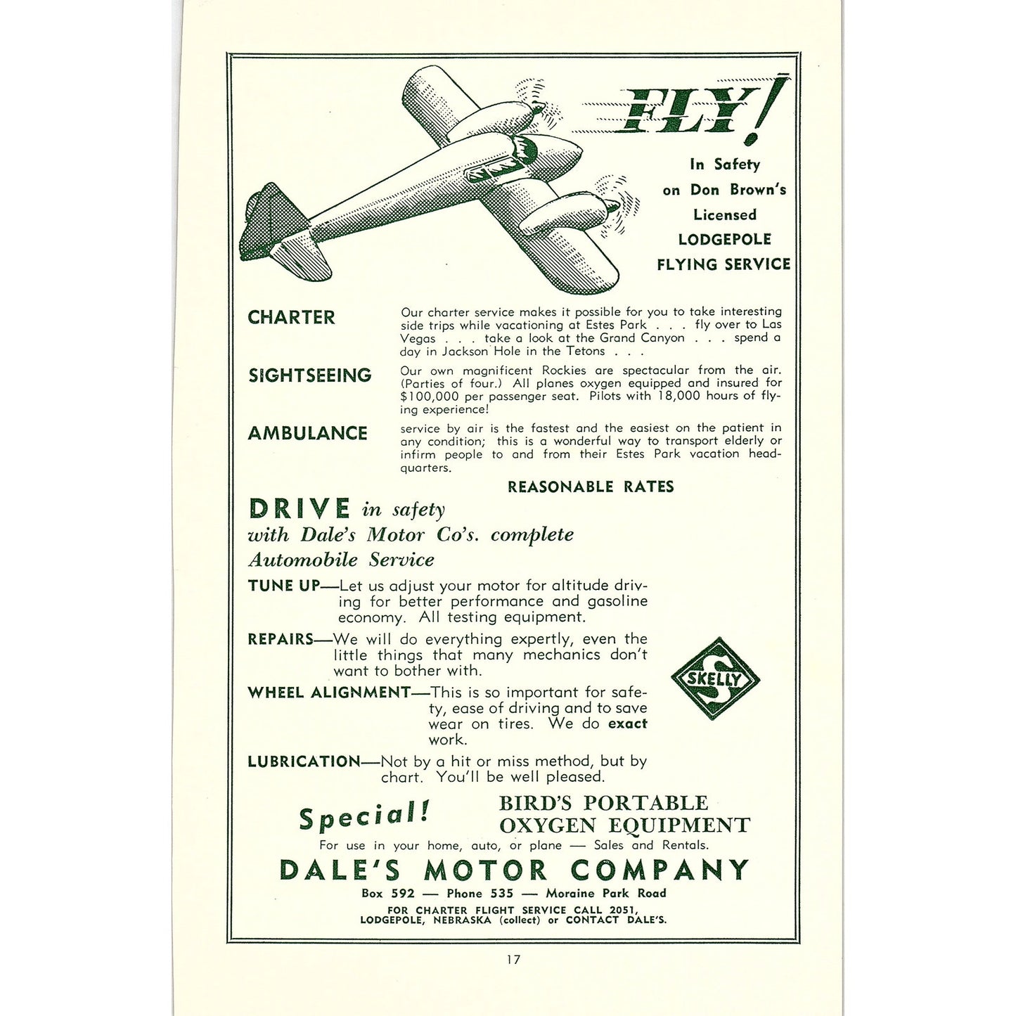 Dale's Motor Company Don Brown's Flying Service 1957 Estes Park CO Ad AG4-1