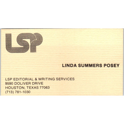 LSP Linda Summers Posey Writing Services Houston Vintage Business Card SD8-B20