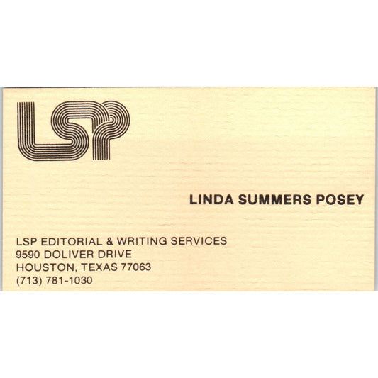 LSP Linda Summers Posey Writing Services Houston Vintage Business Card SD8-B20