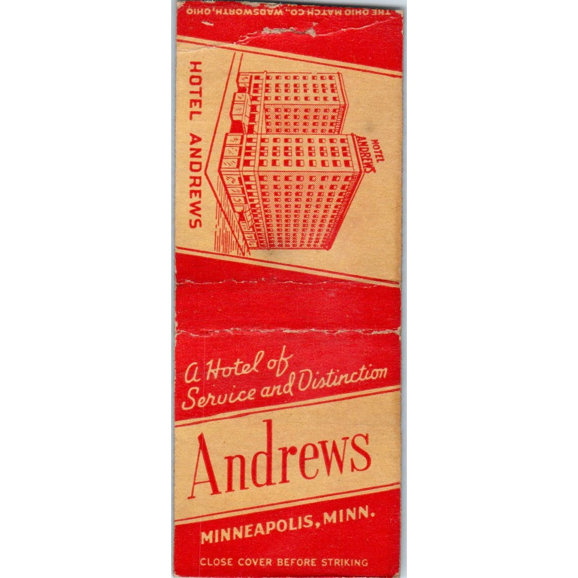 Hotel Andrews Minneapolis MN Vintage Matchbook Cover SD4-Y14