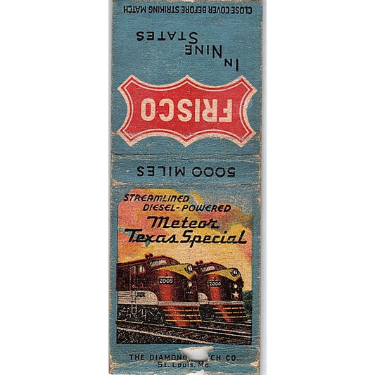 Frisco Meteor Texas Special Railroad Train Vintage Matchbook Cover SC7-Y9