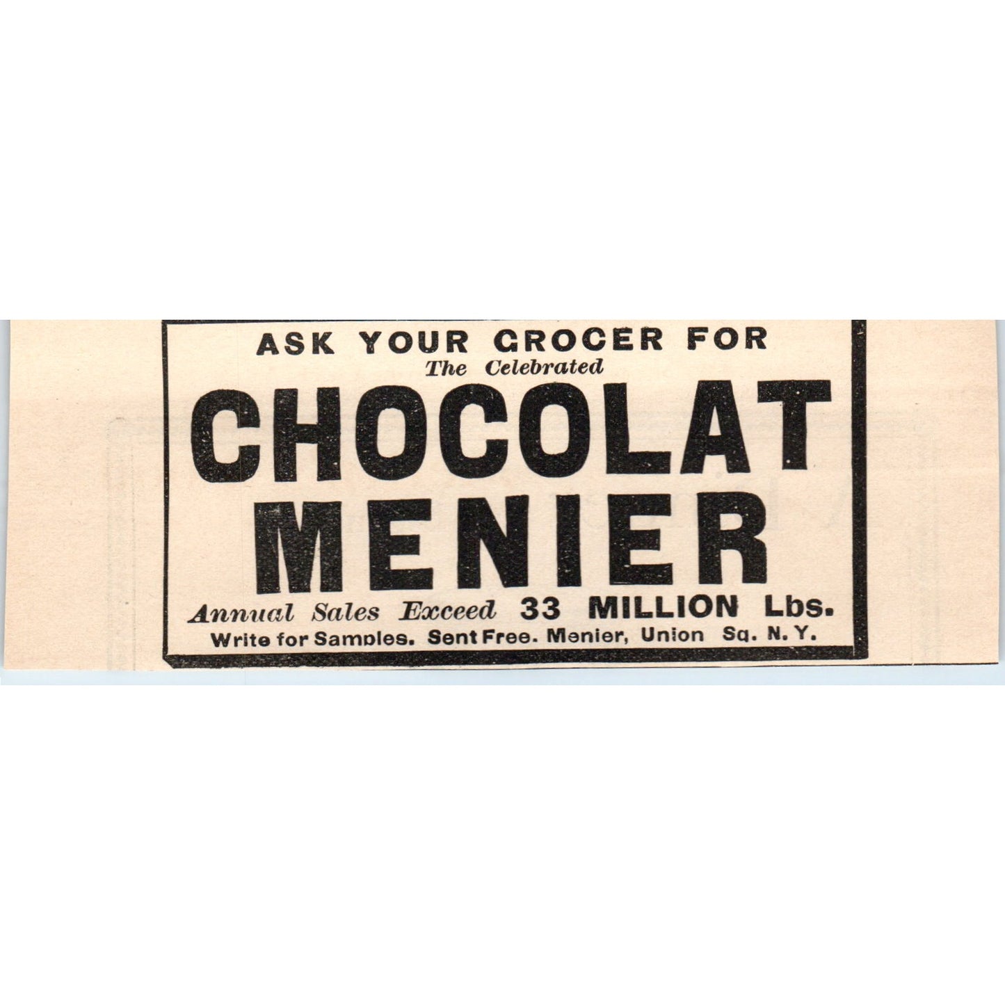 Chocolat Menier Union Square NY 1892 Magazine Ad AB6-SM1