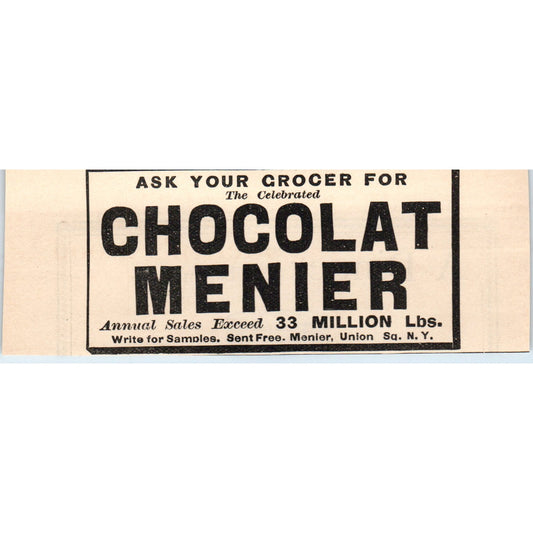 Chocolat Menier Union Square NY 1892 Magazine Ad AB6-SM1