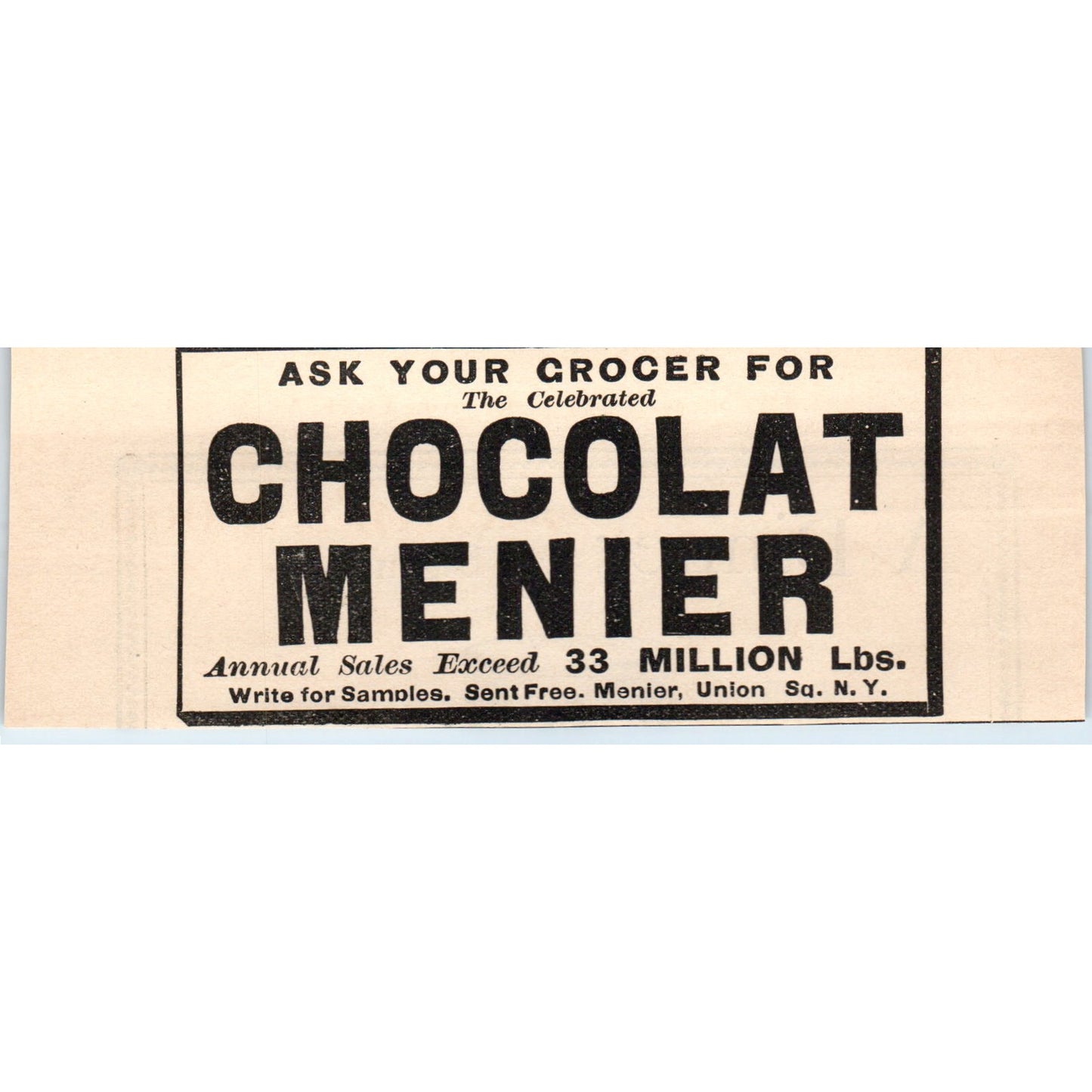 Chocolat Menier Union Square NY 1892 Magazine Ad AK6-H1