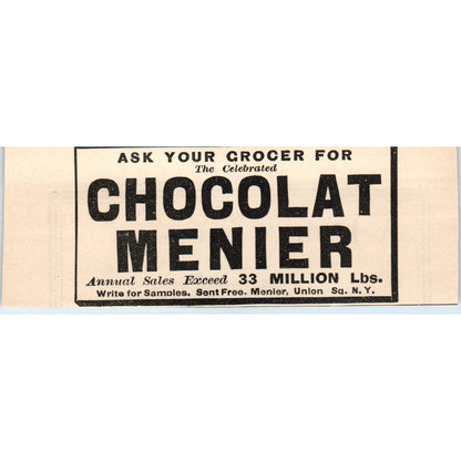 Chocolat Menier Union Square NY 1892 Magazine Ad AK6-H1