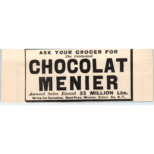 Chocolat Menier Union Square NY 1892 Magazine Ad AK6-H1