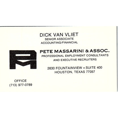 Pete Messarini & Association ,Dick Van Vliet , Houston TX , Business Card SF3-B8