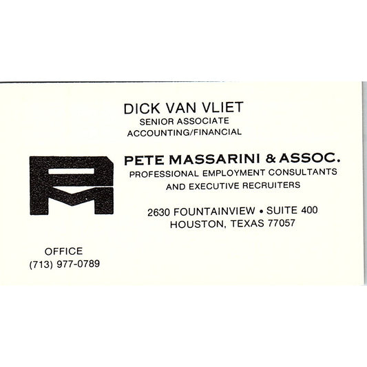 Pete Messarini & Association ,Dick Van Vliet , Houston TX , Business Card SF3-B8