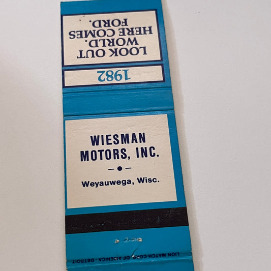 Wiesman Motors Inc Weyauwega WI 1982 Vintage Matchbook Cover TB6-MB2-1