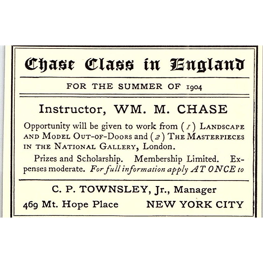 Wm. M. Chase Class in England C.P. Townsley NYC - 1904 Ad AF5-2
