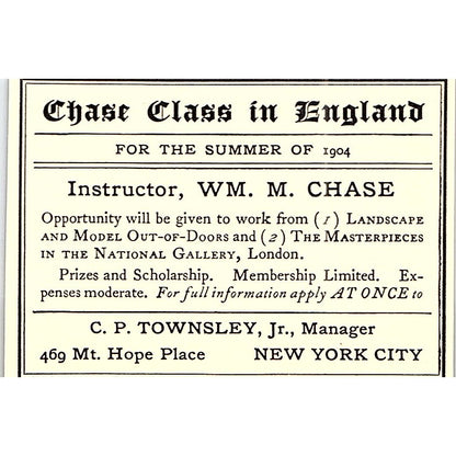 Wm. M. Chase Class in England C.P. Townsley NYC - 1904 Ad AF5-2